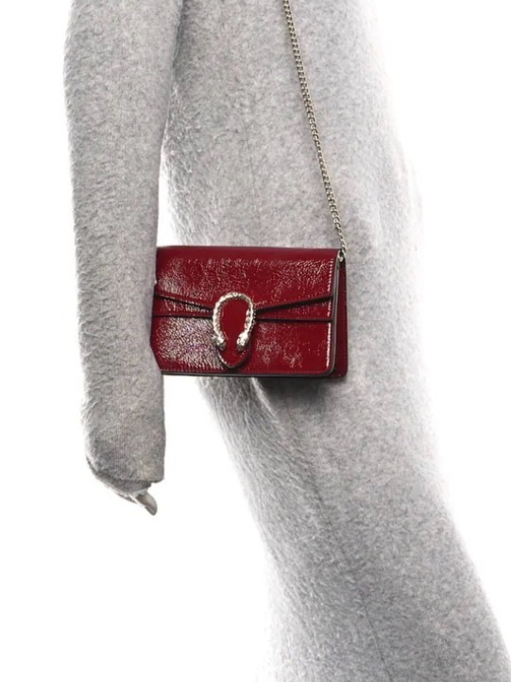 GUCCI Crinkled Patent Mini Dionysus Shoulder Bag Rosso Ancora Red